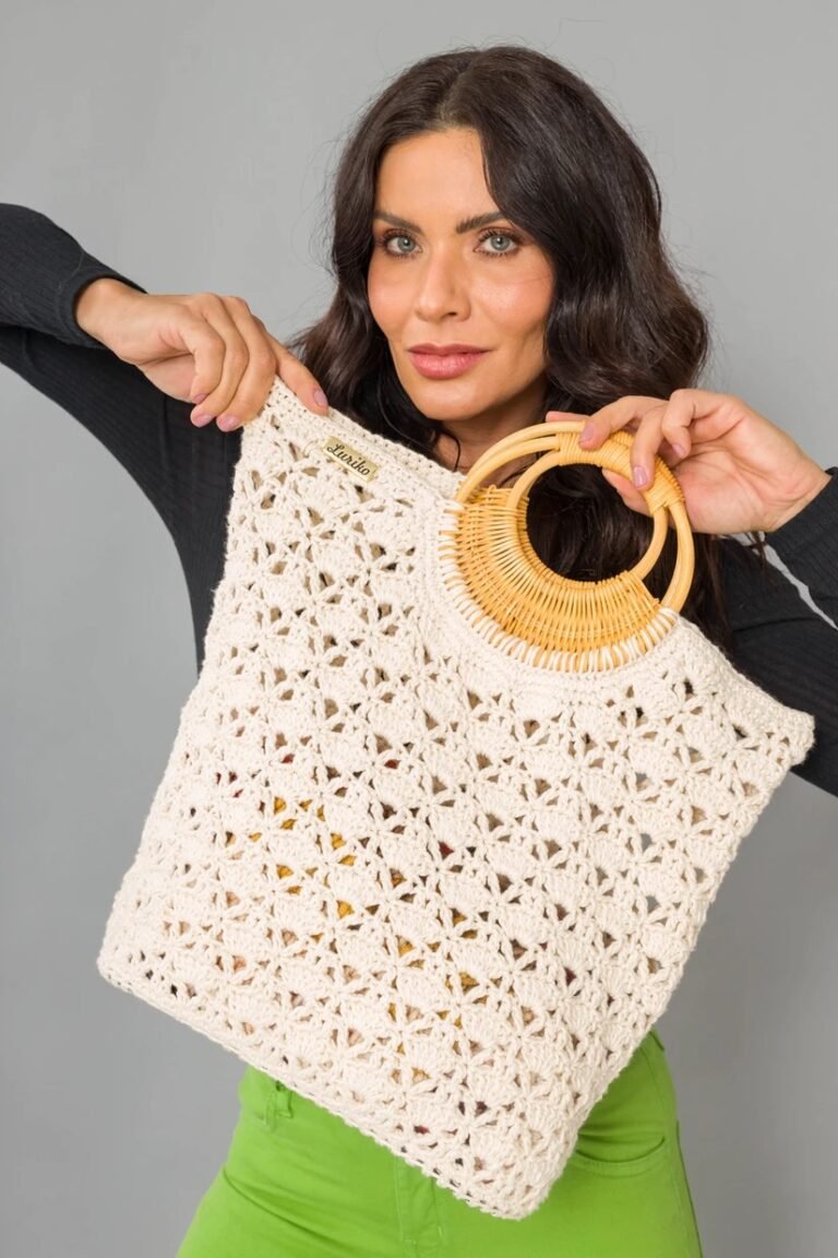 Crochet Handbag with Wicker Handles