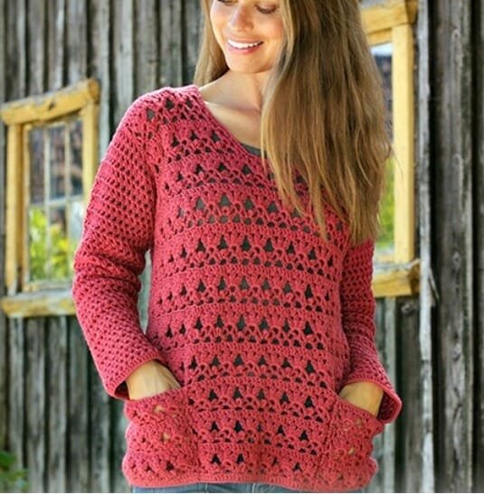 FREE PATTERN Fantasy Knitted Sweater with Crochet Pockets