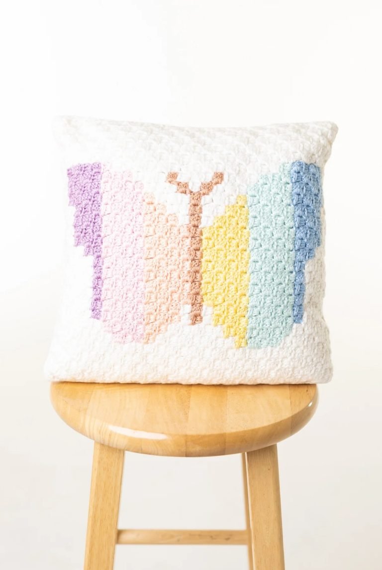 Crochet Rainbow Butterfly Cushion FREE PATTERN